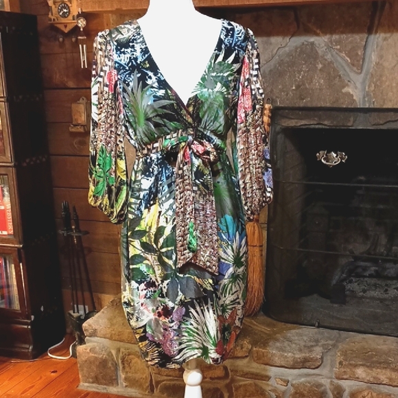 Cache Dresses & Skirts - Cache Silk Tropical Print Dress, Size 6